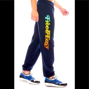 Free & Easy Navy Joggers with Multicolor Logo